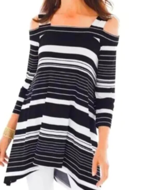 Chico's Tops - Chico's Stripe Cold Shoulder Tunic Top size 1